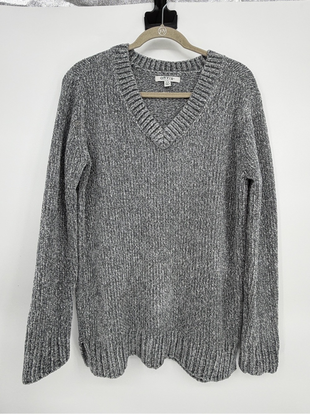 Orvis Women's Gray V-Neck Ribbed Knit Sweater